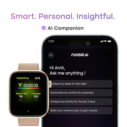 Noise Pro 6 Smart Watch:Intelligent AI, Endless AI Watch Faces, AI Companion, 1.85” AMOLED, EN2 Processor, Nebula UI 2.0, Emergency SOS, Compatible with iOS & Android(Rose-Gold Link) SaumyasStore