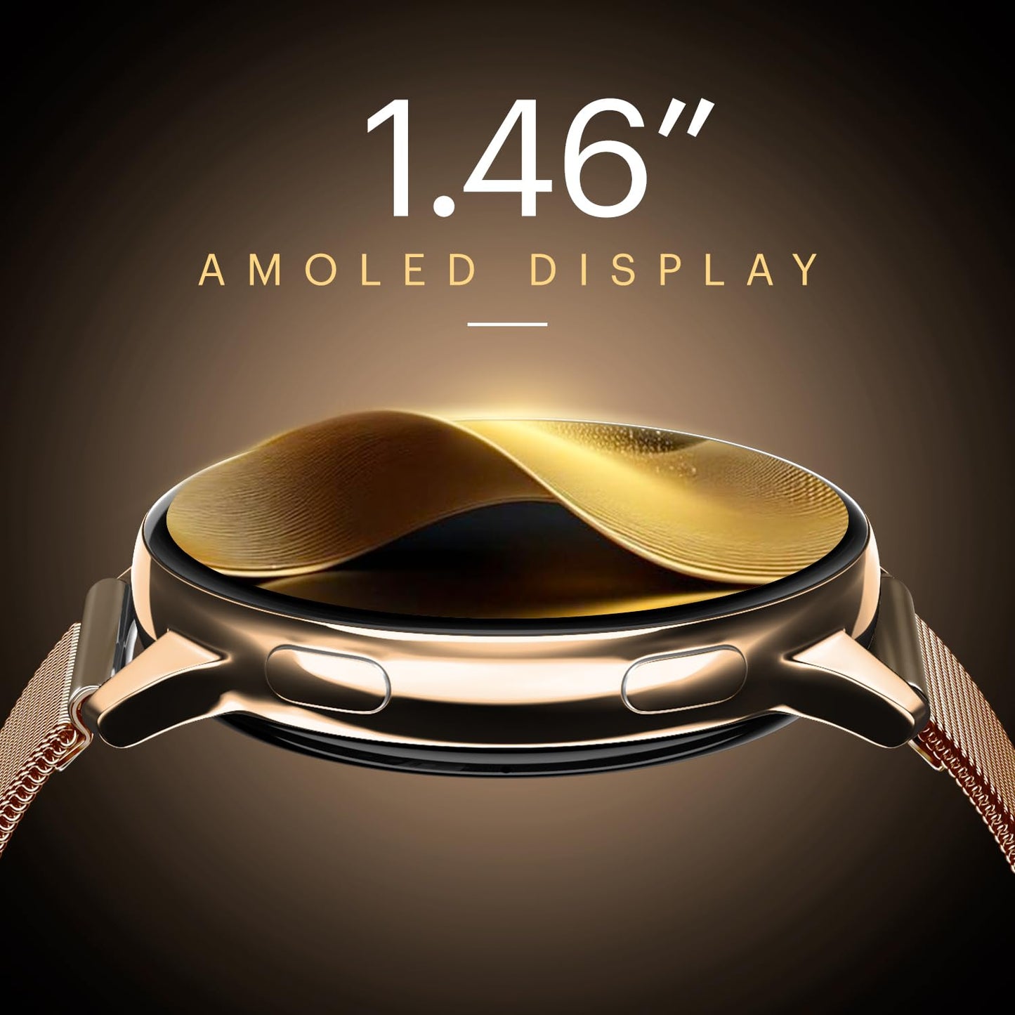 Noise Vortex Plus 1.46” AMOLED Display, AoD, BT Calling, Sleek Metal Finish with Mesh Strap, 7 Days Battery Life, All New OS with 100+ Watch Faces & Health Suite (Gold Link) SaumyasStore