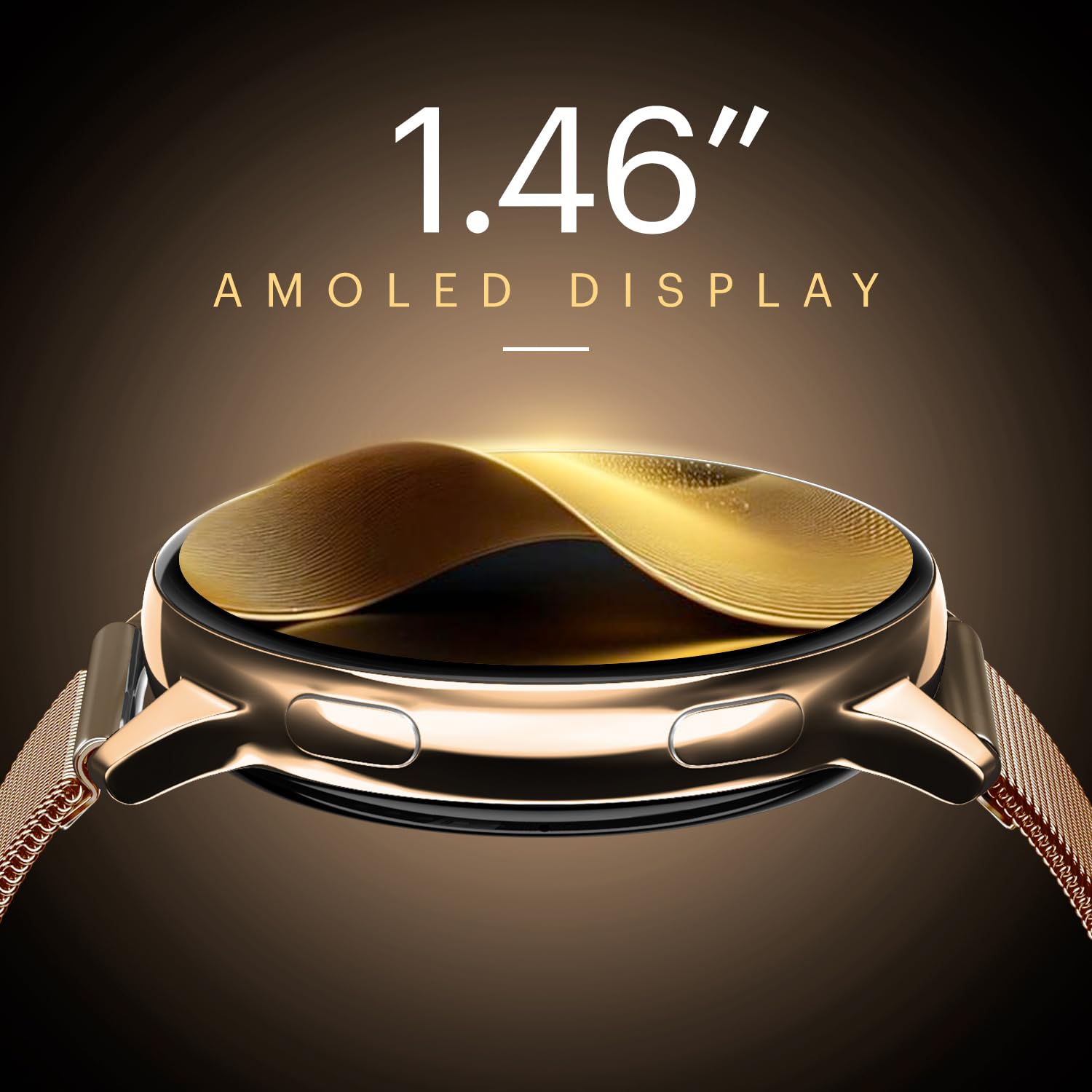 Noise Vortex Plus 1.46” AMOLED Display, AoD, BT Calling, Sleek Metal Finish with Mesh Strap, 7 Days Battery Life, All New OS with 100+ Watch Faces & Health Suite (Gold Link) SaumyasStore