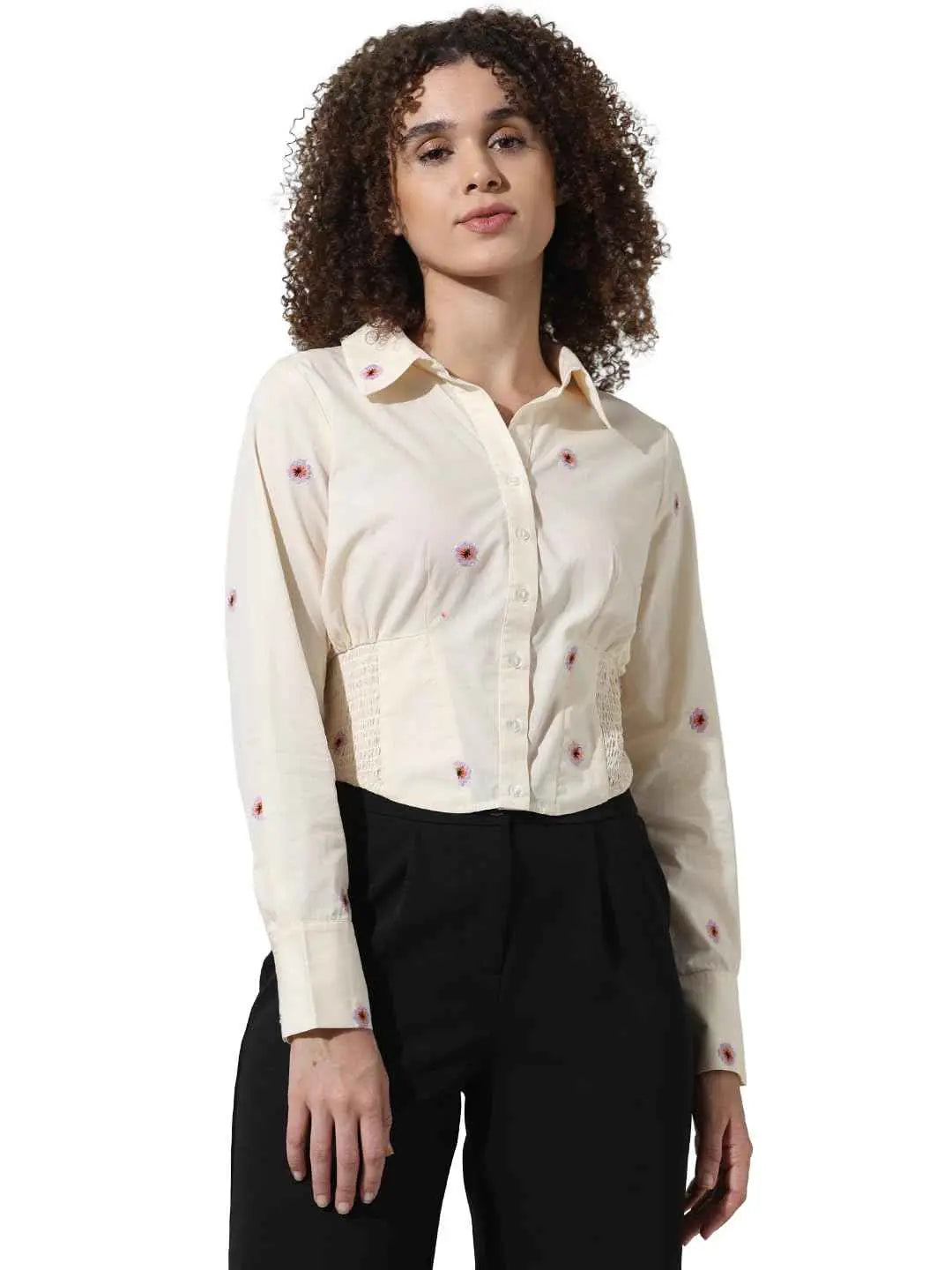 ONLY Women's Slim Fit Shirt (15334358- Ecru SaumyasStore