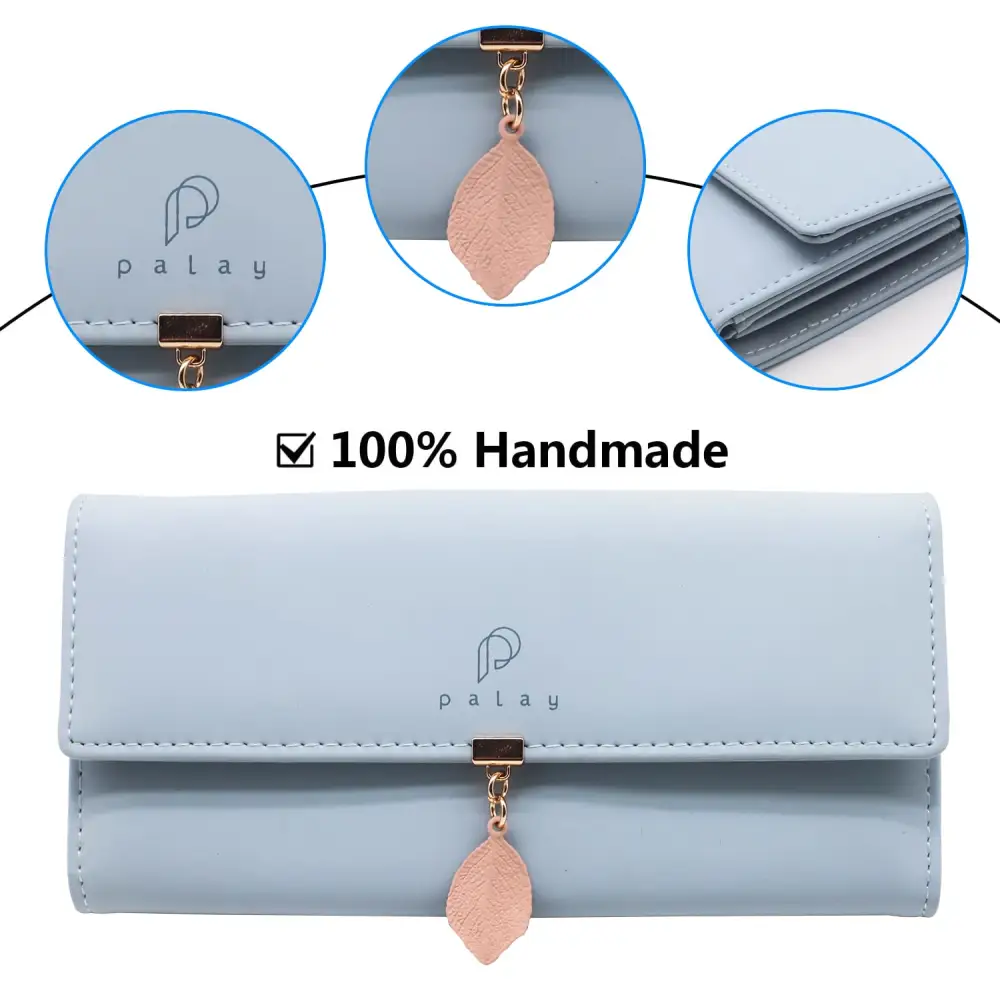PALAY® Women’s PU Leather Long Wallet with Leaf Pendant Card