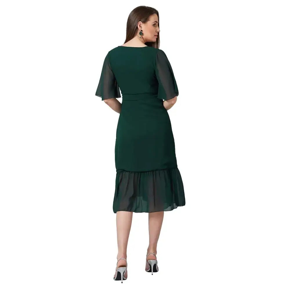 PANIT Women's Wrap Georgette Midi Dress (Green)