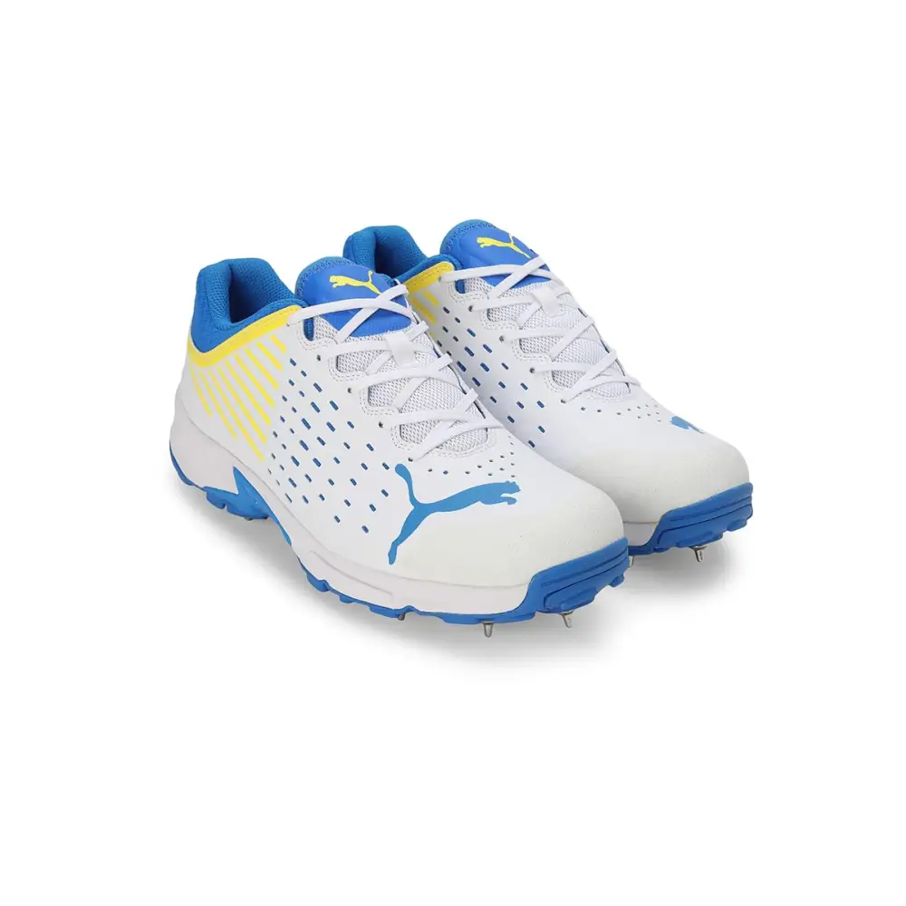 Puma Mens Spike 22.1 White-Ultra Blue-Yellow Blaze Cricket