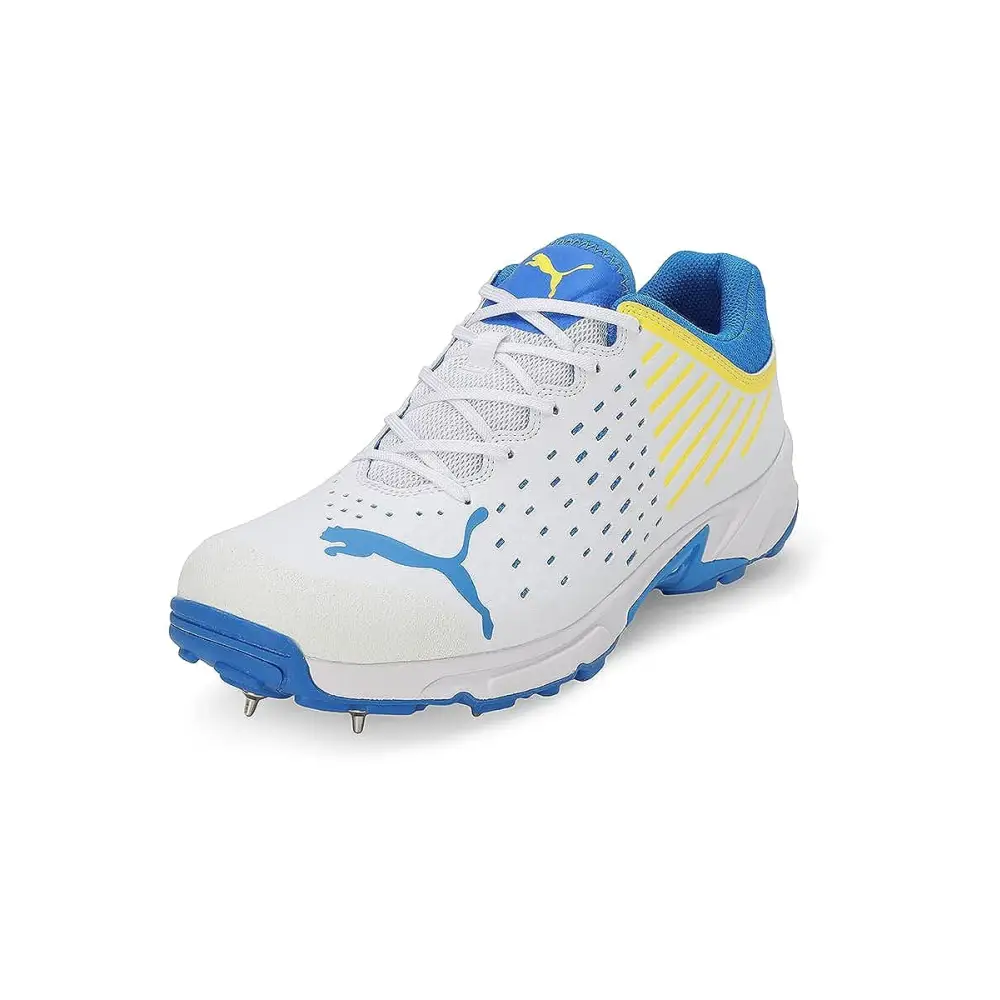 Puma Mens Spike 22.1 White-Ultra Blue-Yellow Blaze Cricket