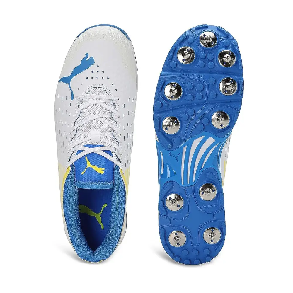 Puma Mens Spike 22.1 White-Ultra Blue-Yellow Blaze Cricket