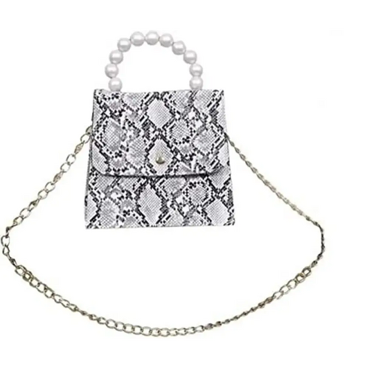 Python Skin Handbag For Girl's & Women (White)