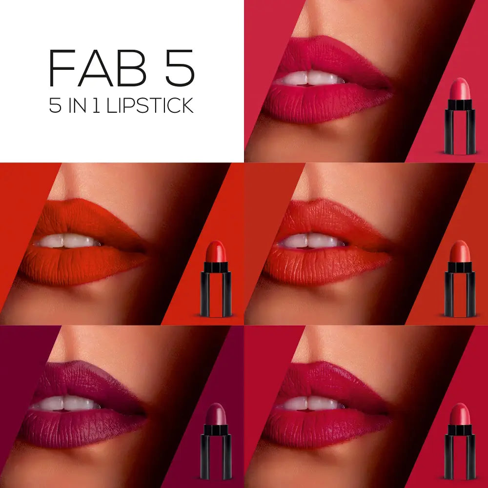 RENEE Fab 5 5-in-1 Lipstick 7.5gm| Five Shades In One| Long