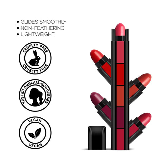 RENEE Fab 5 5-in-1 Lipstick 7.5gm| Five Shades In One| Long