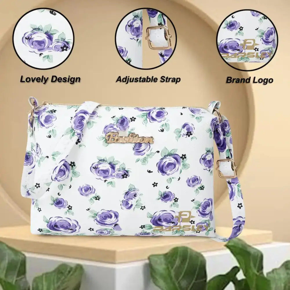 ROMOFY PARSLEY Synthetic Leather Stylish Gorgeous attractive trendy floral printed ladies crossbody women sling bag