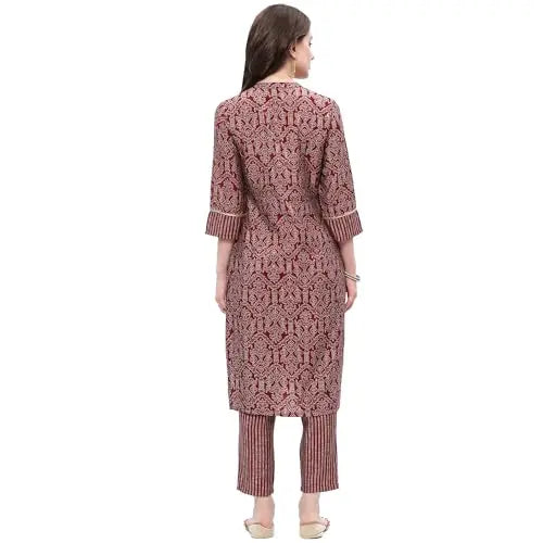 Rangriti Women Viscose Printed Straight Suit Set (FESTIVE19118SS24MRN_Red SaumyasStore