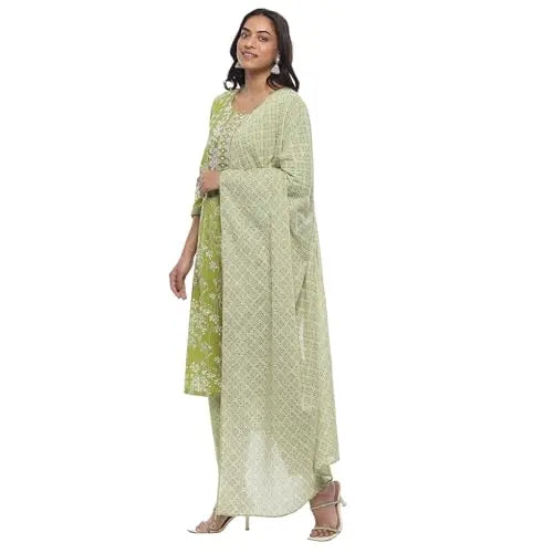 Rangriti Women's Cotton Kurta Sets (FSGLM22135SS25GRN_Green SaumyasStore
