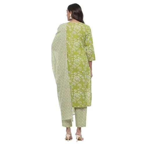 Rangriti Women's Cotton Kurta Sets (FSGLM22135SS25GRN_Green SaumyasStore