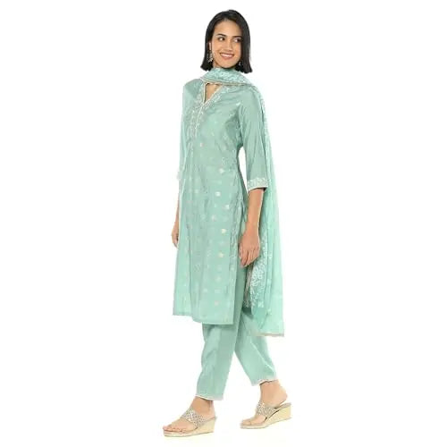 Rangriti Women's Viscose Blend Kurtas Set (SHMRYJMDNI19533AW24JADEGRN_Jade Green SaumyasStore