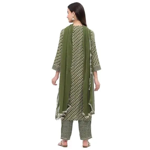 Rangriti Women's Viscose Kurtas Set (FESTIVE19546AW24OLVGRN_Olive Green SaumyasStore
