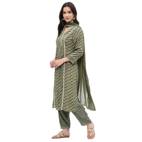 Rangriti Women's Viscose Kurtas Set (FESTIVE19546AW24OLVGRN_Olive Green SaumyasStore