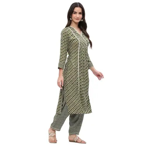 Rangriti Women's Viscose Kurtas Set (FESTIVE19546AW24OLVGRN_Olive Green SaumyasStore