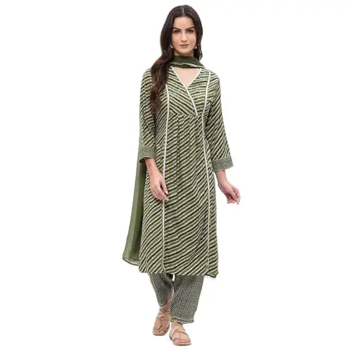 Rangriti Women's Viscose Kurtas Set (FESTIVE19546AW24OLVGRN_Olive Green SaumyasStore