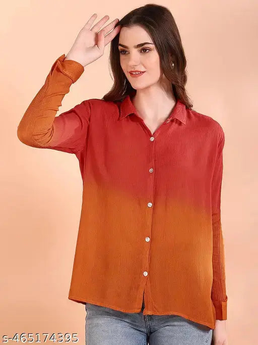 Red Tie-Dye Crepe Loose Fit Shirt SaumyasStore