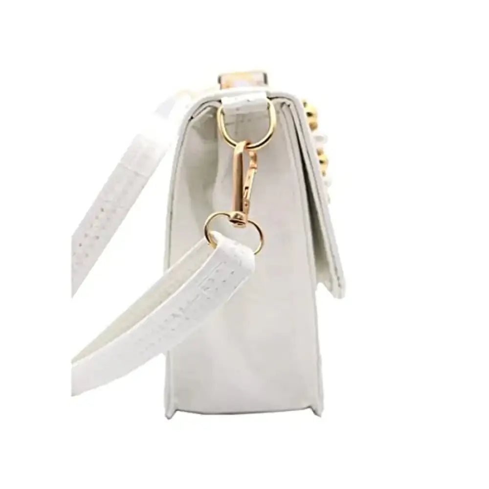 SNAPSHOPECOM Beautiful Alligator Style Sling Bag/Sling Shoulder Purse, Flap Open Style With Golden Magnetic Lock, Comes With Pearl (Moti) Handle and Long Leather Belt For Shoulder Carrying