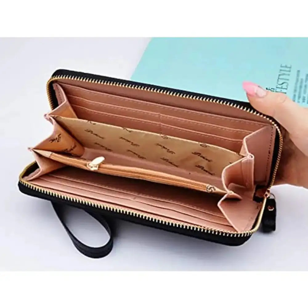 SYGA Black_PU Leather_ Wrist Clutch Cell Phone Clutch Bags Portable Organizer Purse Cash Key Card Phone Purse for Women_Black