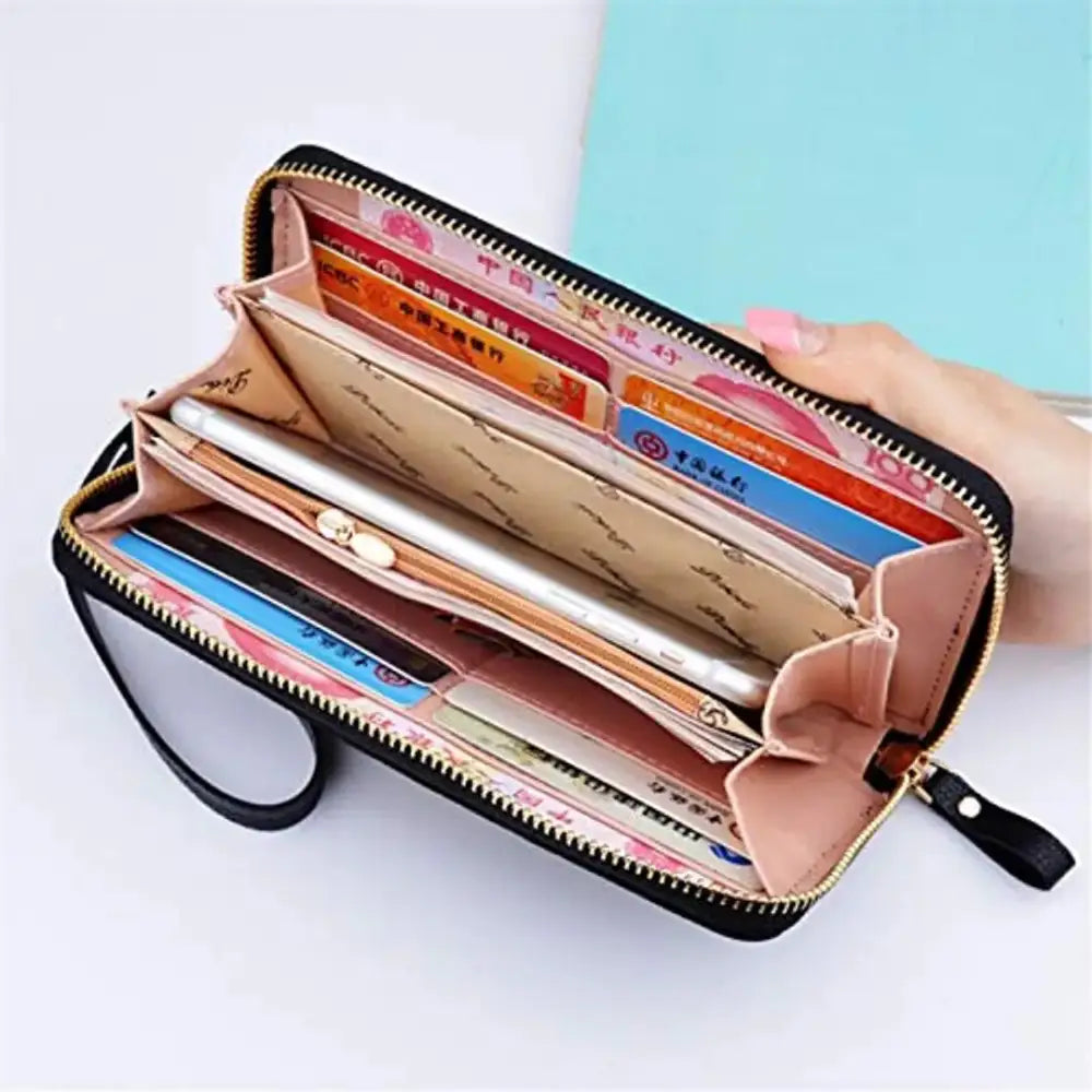 SYGA Black_PU Leather_ Wrist Clutch Cell Phone Clutch Bags Portable Organizer Purse Cash Key Card Phone Purse for Women_Black