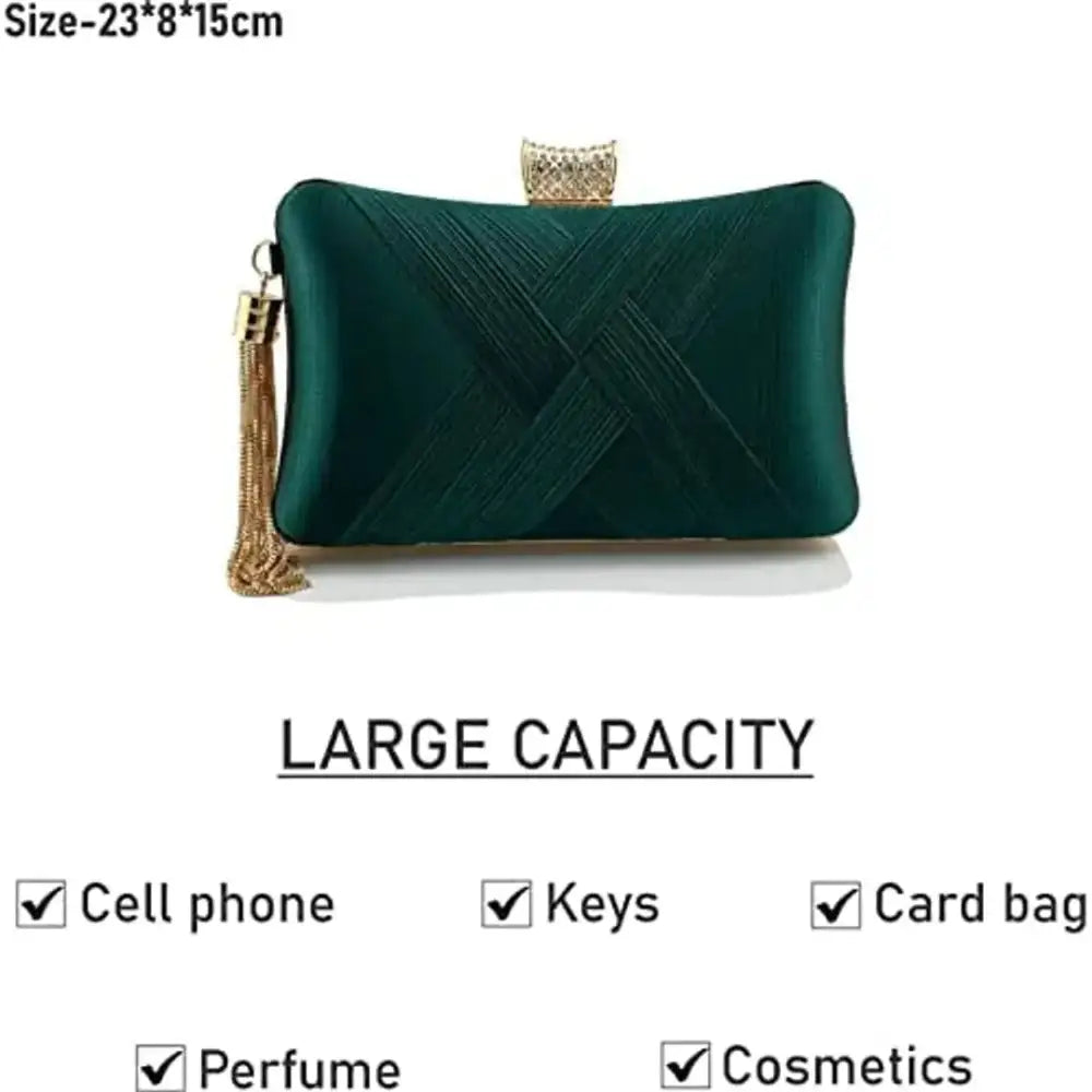 SYGA Women Clutch Bag with Chain Shoulder Strap Tassels Fashion Crossbody Bag Elegant Clutch Purse Hand Bag for Dance Wedding Evening Party Prom Bride- Dark Green