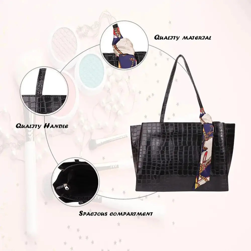 Sanverse Classic Stylish Tote Bags for Working Ladies Women  Girls Formal Handbag (Black)