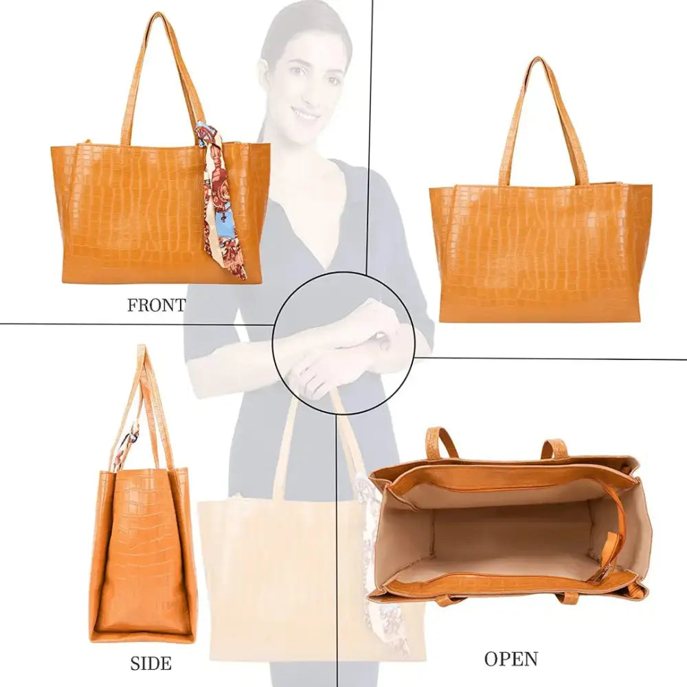 Sanverse Classic Stylish Tote Bags for Working Ladies Women  Girls Formal Handbag (Yellow)