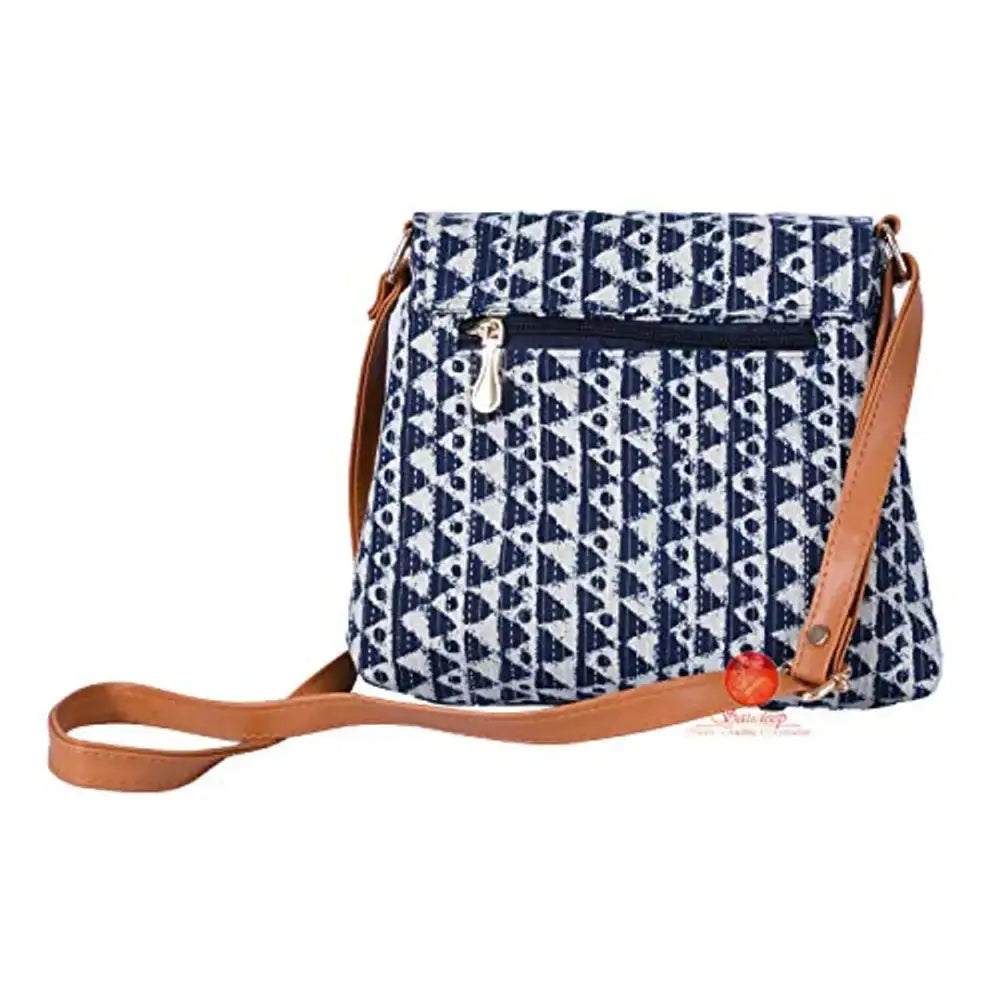 Saudeep India Hand Made Cotton Printed Ikat Sling Bag For Women  Girls, College Bag For Girls (Blue)