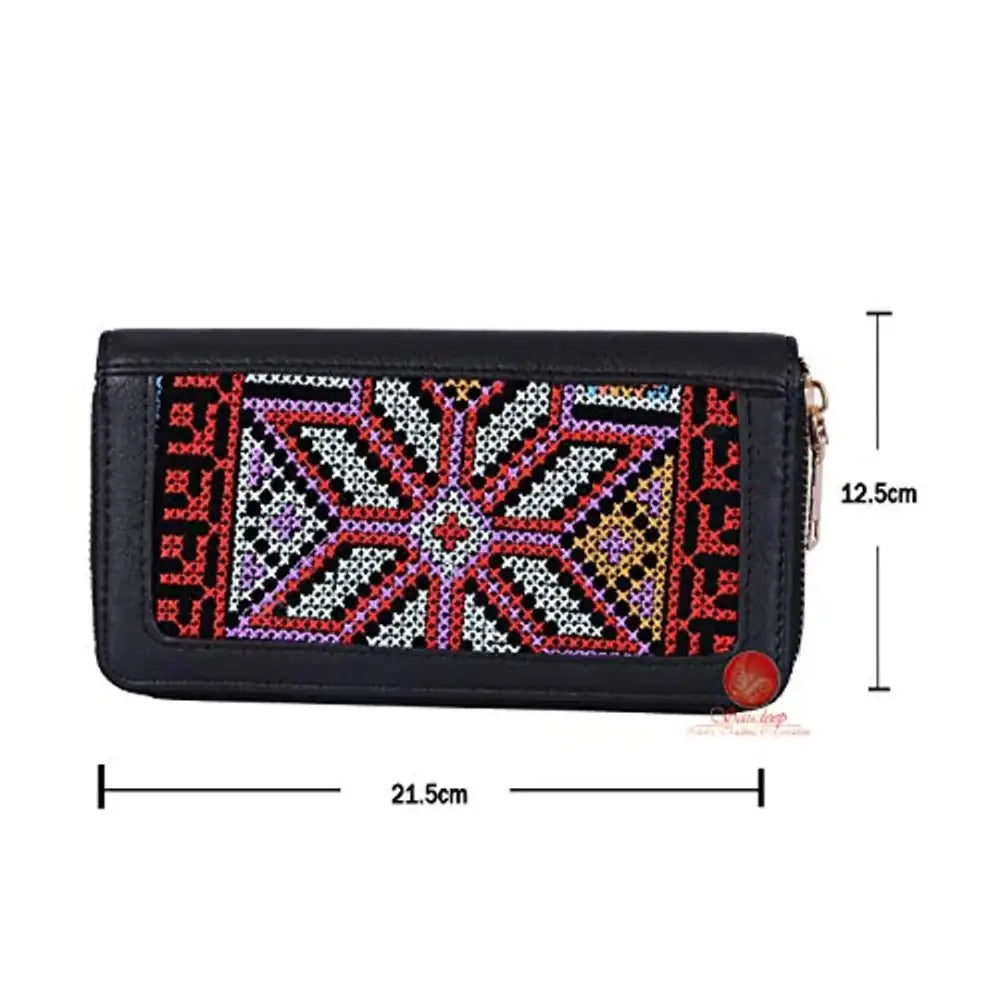Saudeep India Hand Made Embroided Ikat Traditional Clutch Wallet Bag For Women (Black)