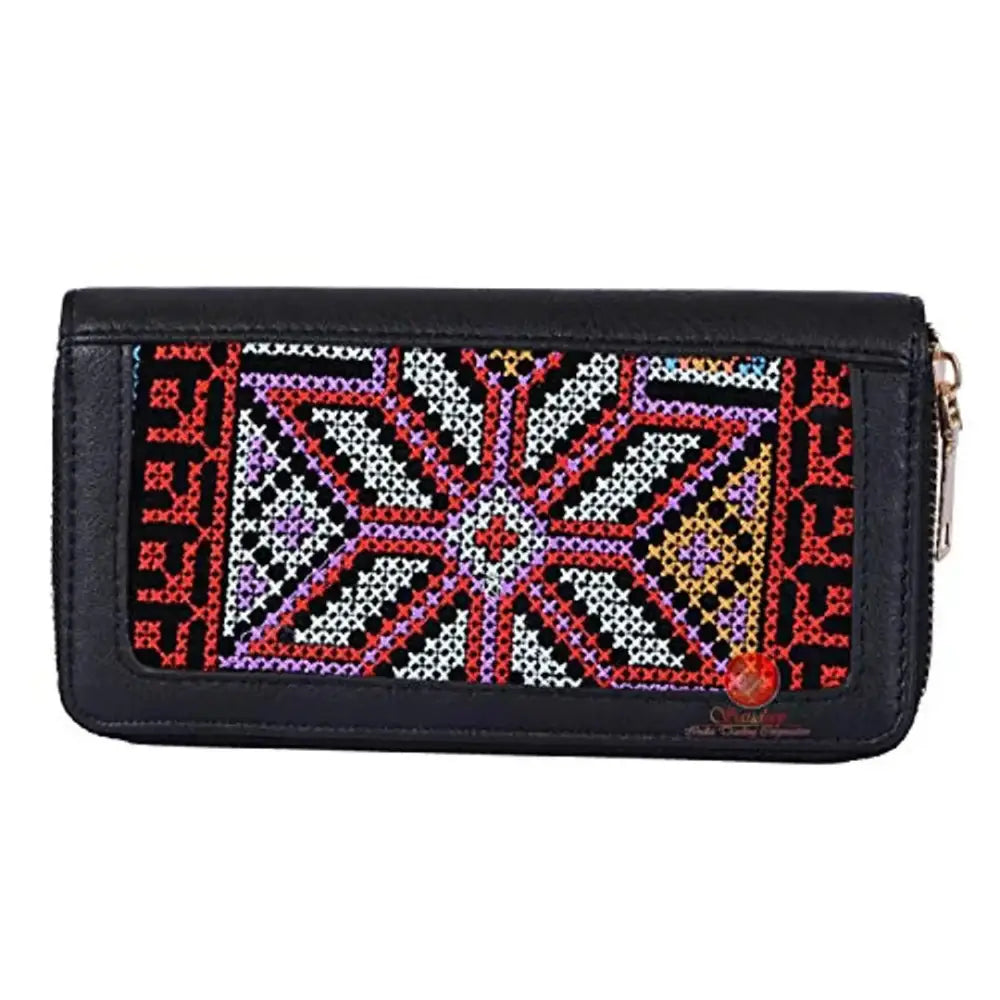 Saudeep India Hand Made Embroided Ikat Traditional Clutch Wallet Bag For Women (Black)