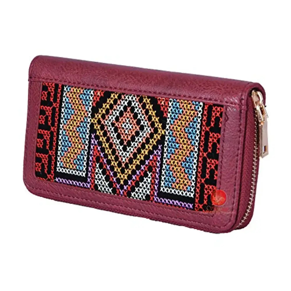 Saudeep India Hand Made Embroided Ikat Traditional Clutch Wallet Bag For Women (Pink)