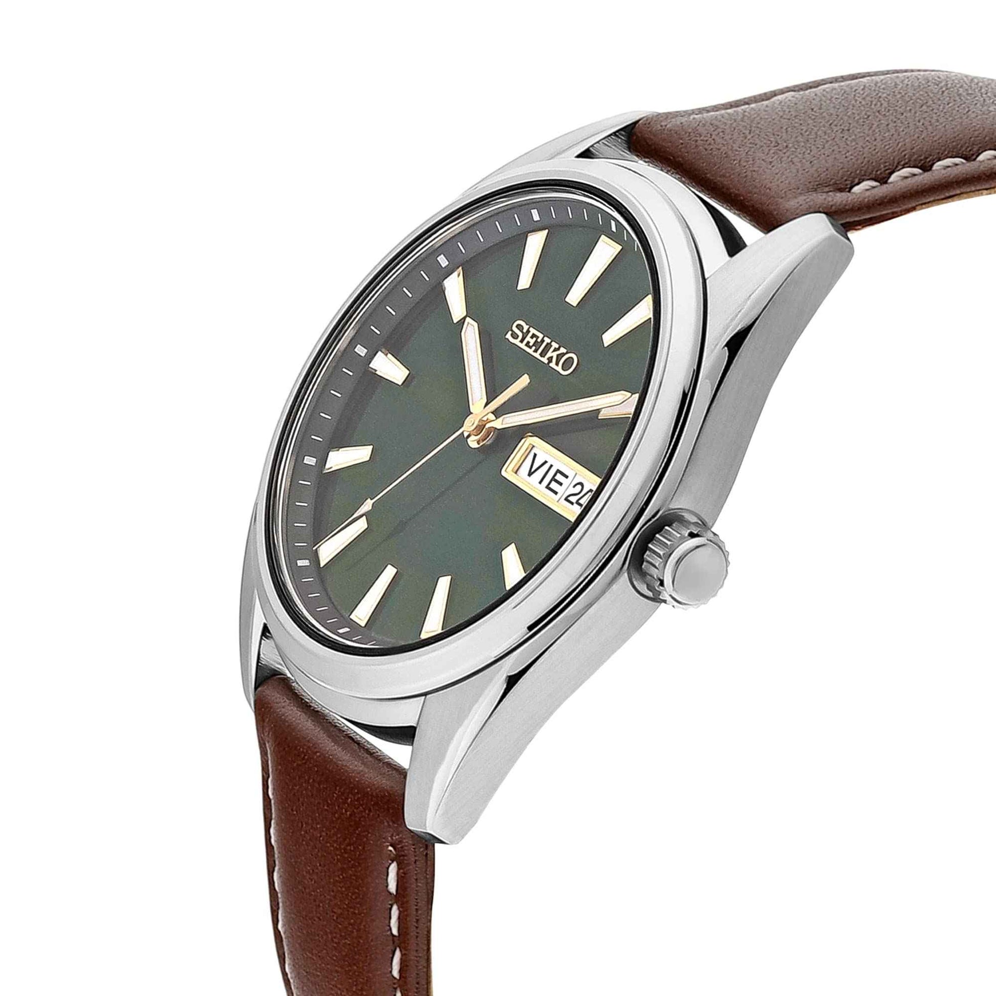 Seiko Dress Analog Green Dial Men's Watch-SUR449P1 Genuine Leather, Brown Strap Seiko Dress Analog Green Dial Men's Watch-SUR449P1 Genuine Leather, Brown Strap