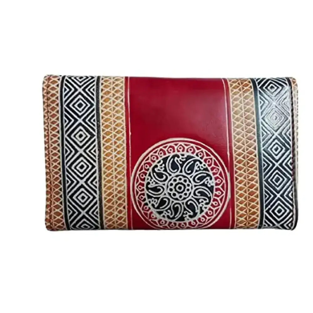 SilkyKraftz Handcrafted Genuine Shantiniketan Leather Clutch Bag Purse for Girls and Women