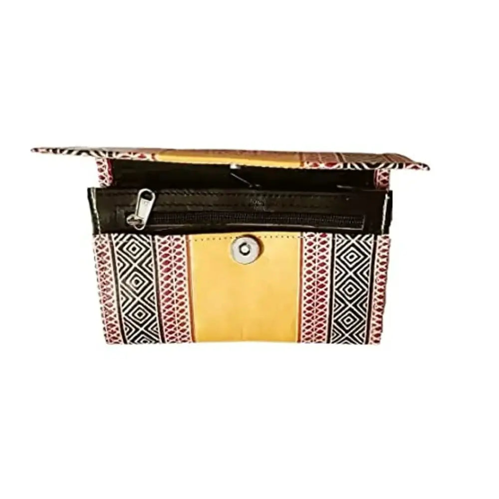 SilkyKraftz Handcrafted Genuine Shantiniketan Leather Clutch Bag Purse for Girls and Women