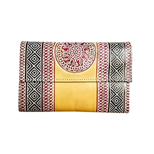 SilkyKraftz Handcrafted Genuine Shantiniketan Leather Clutch Bag Purse for Girls and Women