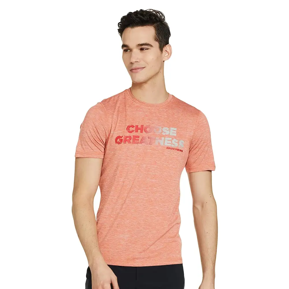 Skechers Men’s Solid Regular T-Shirt (Orange) - T-Shirts