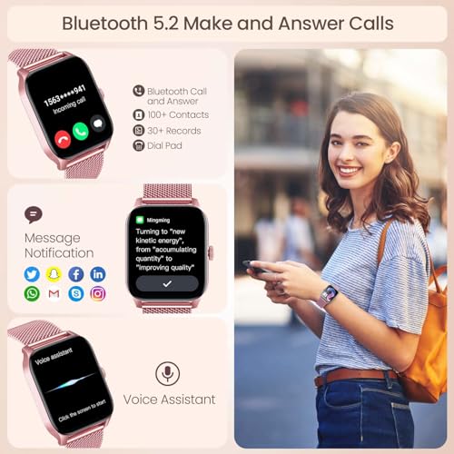 Smart Watches for Women Android iOS Phones: Pink Smartwatch for Women 1.83" Touchscreen with Answer/Make Call Waterproof Heart Rate Blood Pressure Sleep Sport Alarm Pedometer Calorie Fitness Tracker SaumyasStore