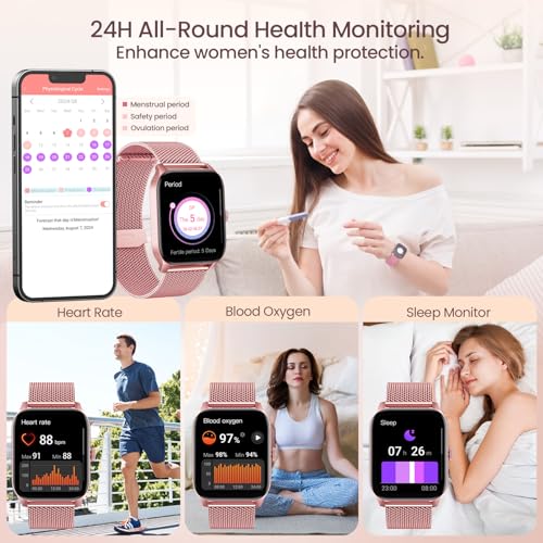 Smart Watches for Women Android iOS Phones: Pink Smartwatch for Women 1.83" Touchscreen with Answer/Make Call Waterproof Heart Rate Blood Pressure Sleep Sport Alarm Pedometer Calorie Fitness Tracker SaumyasStore