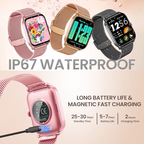 Smart Watches for Women Android iOS Phones: Pink Smartwatch for Women 1.83" Touchscreen with Answer/Make Call Waterproof Heart Rate Blood Pressure Sleep Sport Alarm Pedometer Calorie Fitness Tracker SaumyasStore