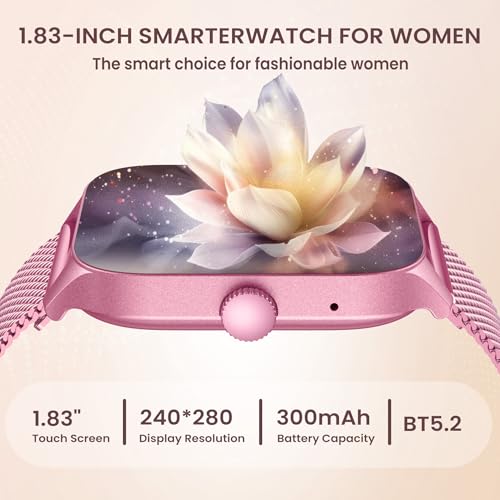 Smart Watches for Women Android iOS Phones: Pink Smartwatch for Women 1.83" Touchscreen with Answer/Make Call Waterproof Heart Rate Blood Pressure Sleep Sport Alarm Pedometer Calorie Fitness Tracker SaumyasStore