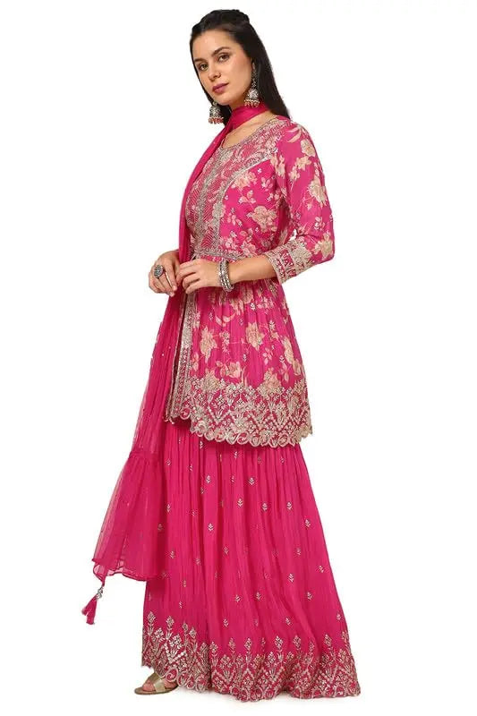 Soch Womens Pink Chinon Blend Embroidered Suit Set With Sequence Work SaumyasStore