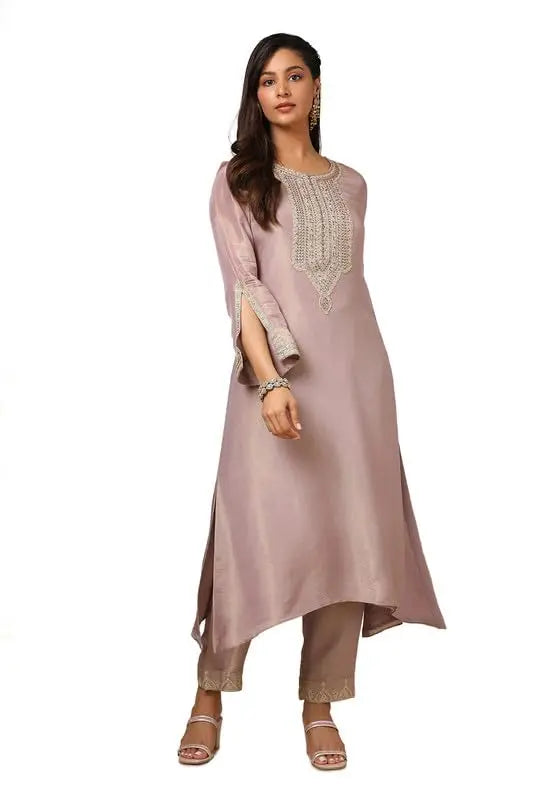 Soch Womens Purple Yoke Embroidery Tissue Suit Set With Cutdana SaumyasStore