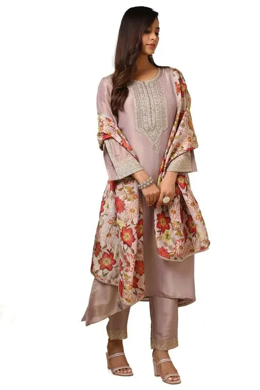 Soch Womens Purple Yoke Embroidery Tissue Suit Set With Cutdana SaumyasStore