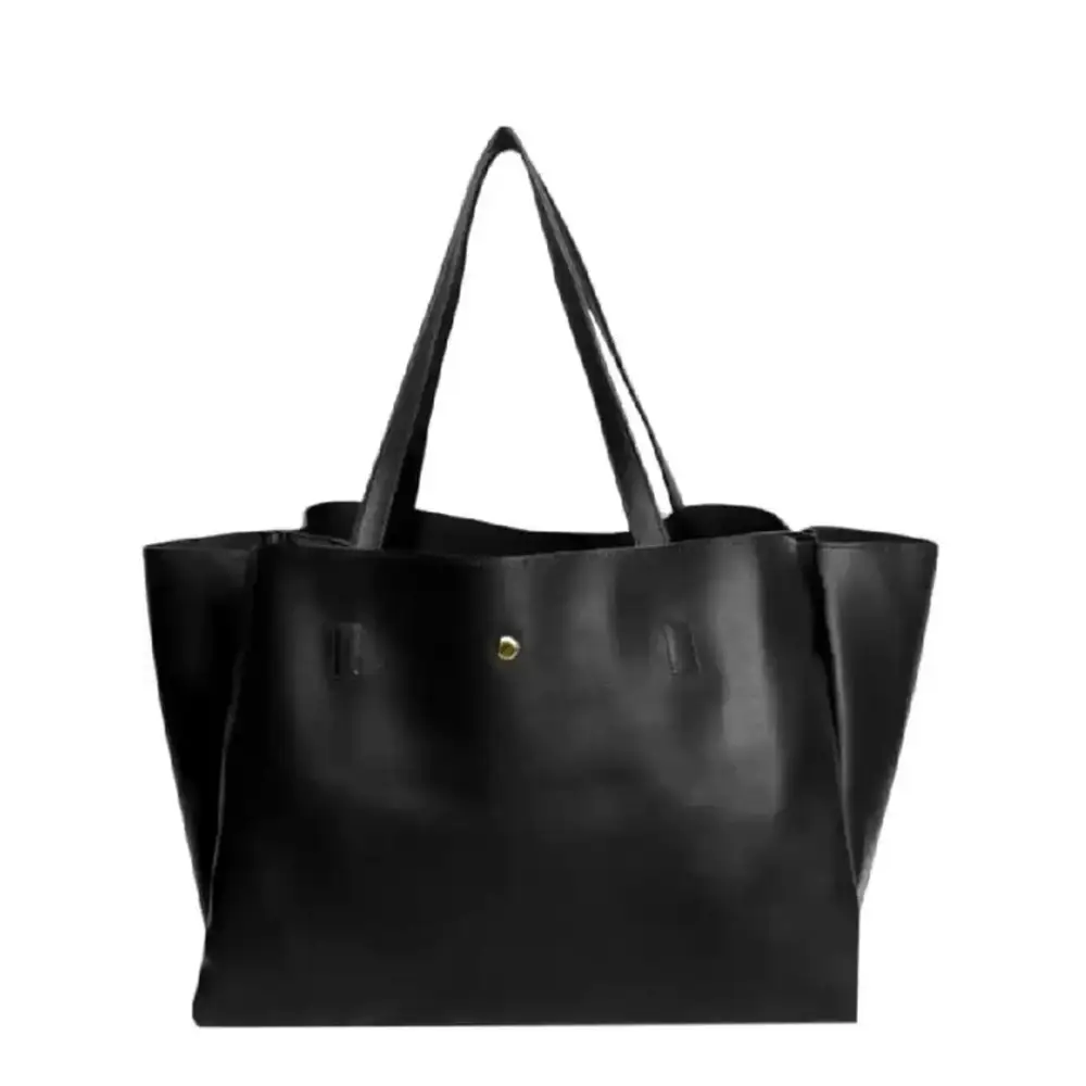 Stylish Black Leather Solid Handbag For Women