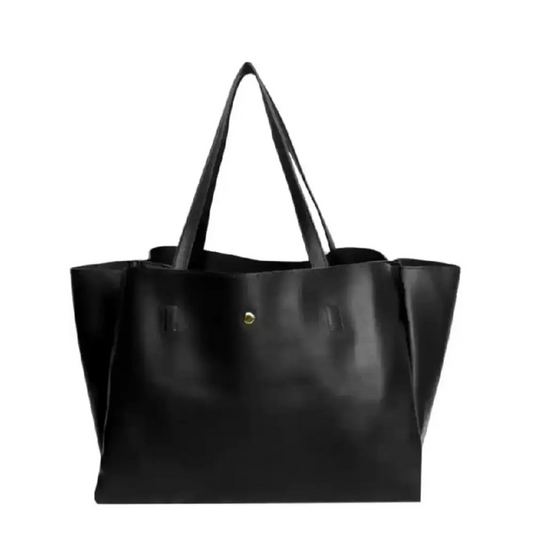 Stylish Black Leather Solid Handbag For Women