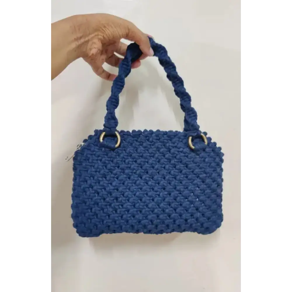 Stylish Blue Wool Handbag For Women