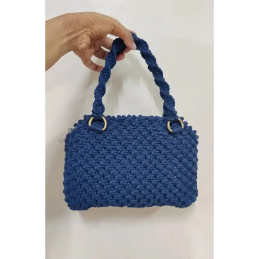 Stylish Blue Wool Handbag For Women