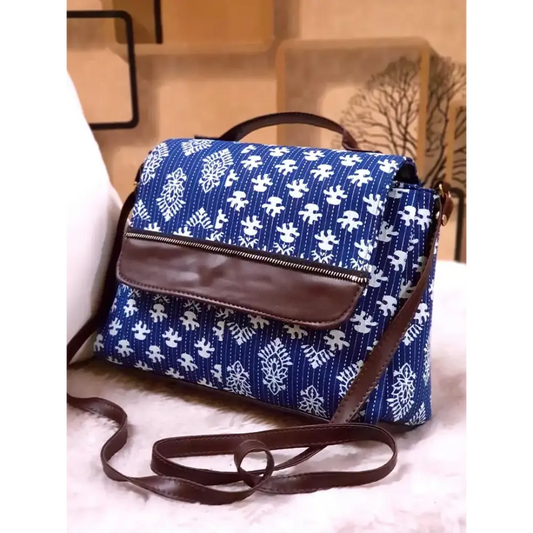 Stylish Cotton Royal Blue Printed Sling Bag For Women