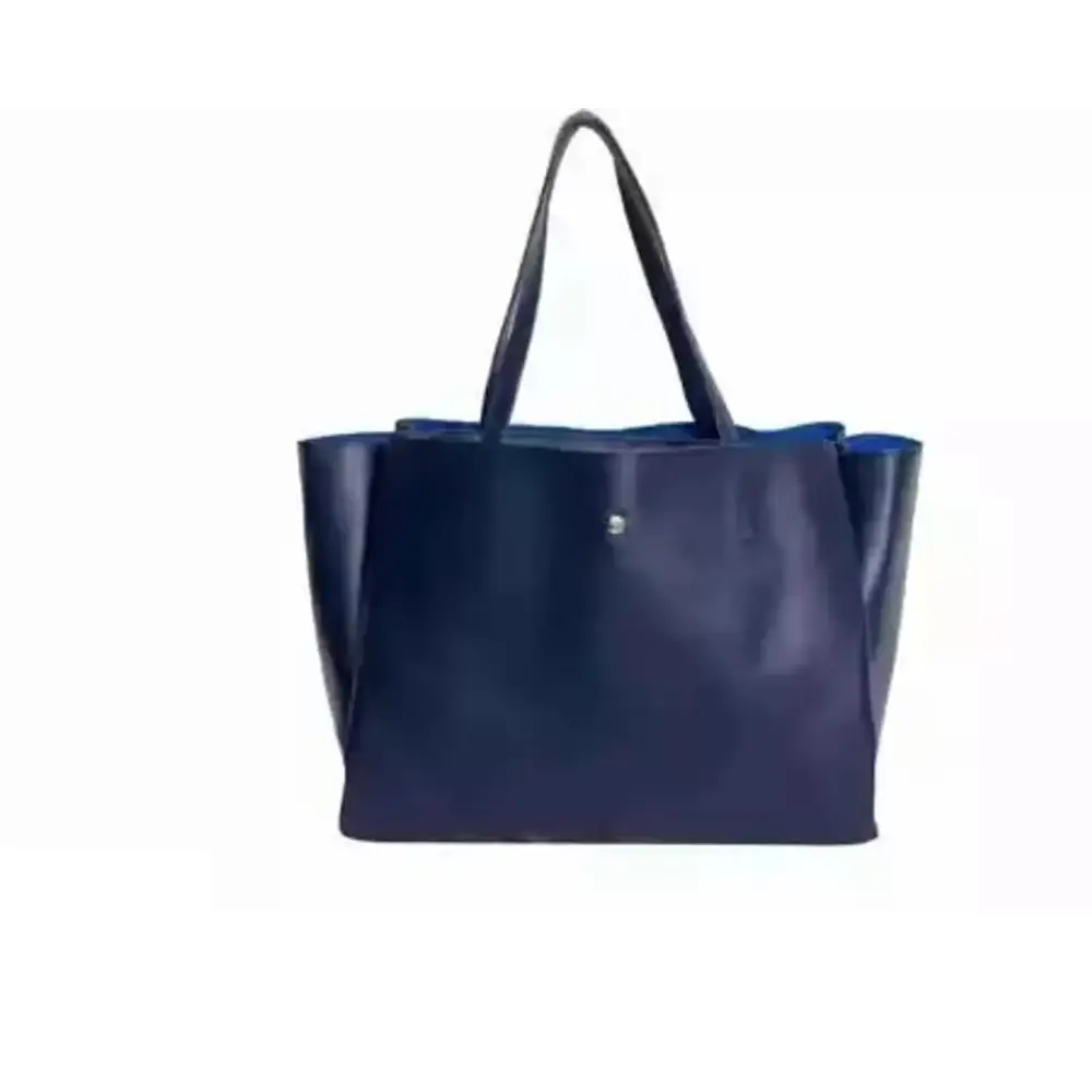 Stylish Navy Blue Leather Solid Handbag For Women